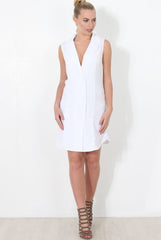 White Double Breasted Sleeveless Dress -Meg-Dresses