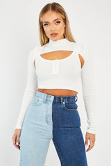 White Double Layer High Neck Crop Top - Mahani-Crop Tops