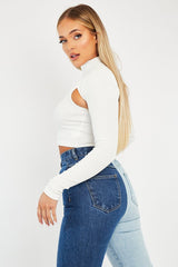 White Double Layer High Neck Crop Top - Mahani-Crop Tops