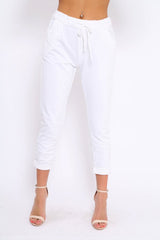 White Elasticated Tie Waist Joggers - Cerena-Trousers
