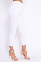 White Elasticated Tie Waist Joggers - Cerena-Trousers