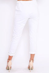 White Elasticated Tie Waist Joggers - Cerena-Trousers