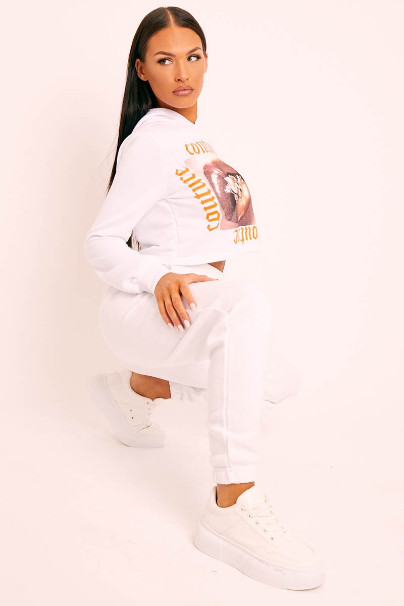 White Elasticated Tie Waist Joggers - Kamella-Joggers