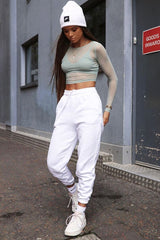 White Elasticated Tie Waist Joggers - Kamella-Joggers