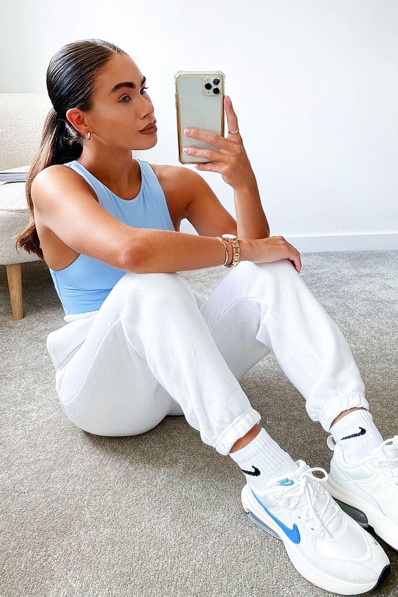 White Elasticated Tie Waist Joggers - Kamella-Joggers
