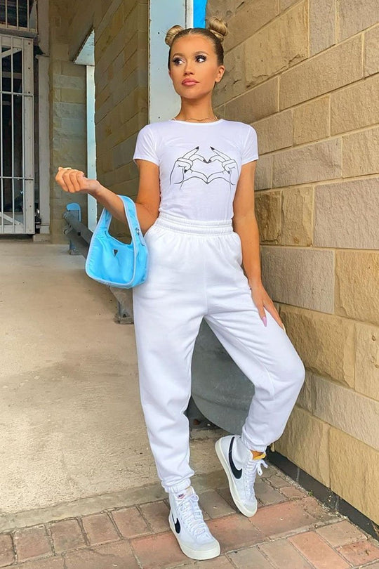 White Elasticated Tie Waist Joggers - Kamella