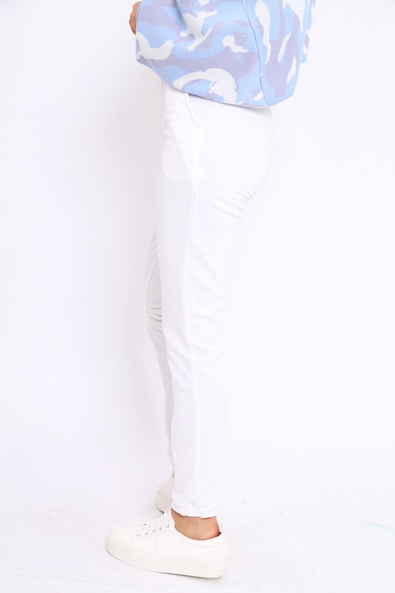 White Elasticated Waist Joggers - Trina-Trousers