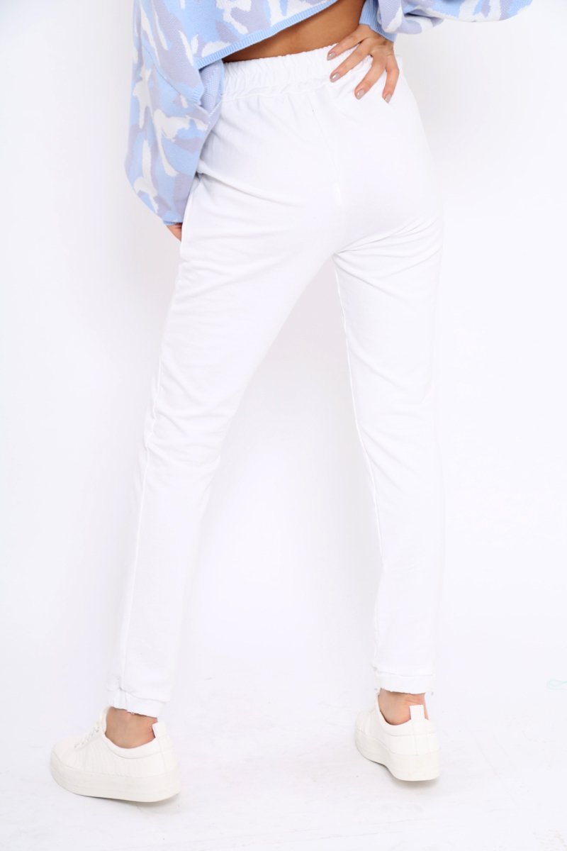 White Elasticated Waist Joggers - Trina-Trousers