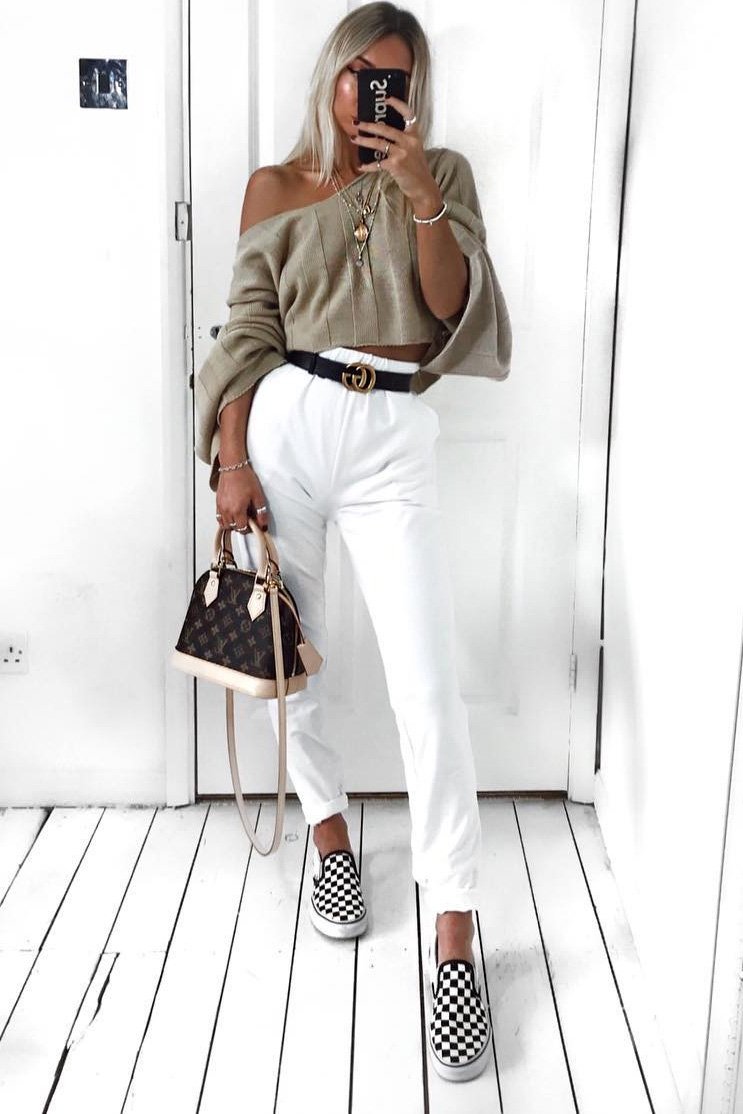 White Elasticated Waist Joggers - Trina-Trousers