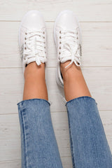 White Embellished Stud Platform Trainers - Aariel-Trainers