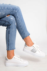 White Embellished Stud Platform Trainers - Aariel-Trainers