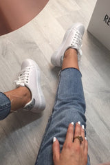 White Embellished Stud Platform Trainers - Aariel-Trainers