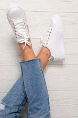 White Embellished Stud Platform Trainers - Aariel-Trainers