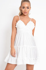 White Embroidered Babydoll Skater Dress - Giavonna-Dresses
