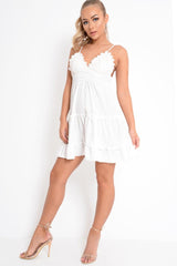 White Embroidered Babydoll Skater Dress - Giavonna-Dresses