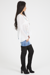 White Embroidered Bell Sleeve Blouse - Felicia-Blouses