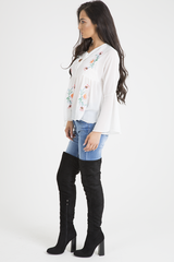 White Embroidered Bell Sleeve Blouse - Felicia-Blouses