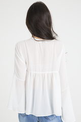 White Embroidered Bell Sleeve Blouse - Felicia-Blouses