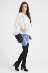 White Embroidered Bell Sleeve Blouse - Felicia-Blouses