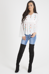 White Embroidered Bell Sleeve Blouse - Felicia-Blouses