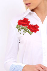 White Embroidered Bell Sleeve Shirt - Tamra-Shirts