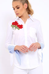 White Embroidered Bell Sleeve Shirt - Tamra-Shirts