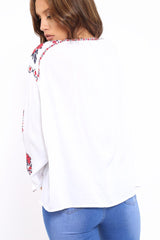White Embroidered Blouse - Gabbie-Tops
