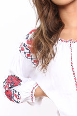 White Embroidered Blouse - Gabbie-Tops