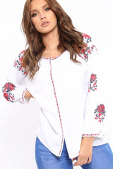 White Embroidered Blouse - Gabbie-Tops