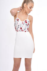 White Embroidered Bodice Mini Dress - Dionne-Dresses