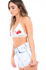 White Embroidered Bralet with Bead Trim - Ellar-Bralets