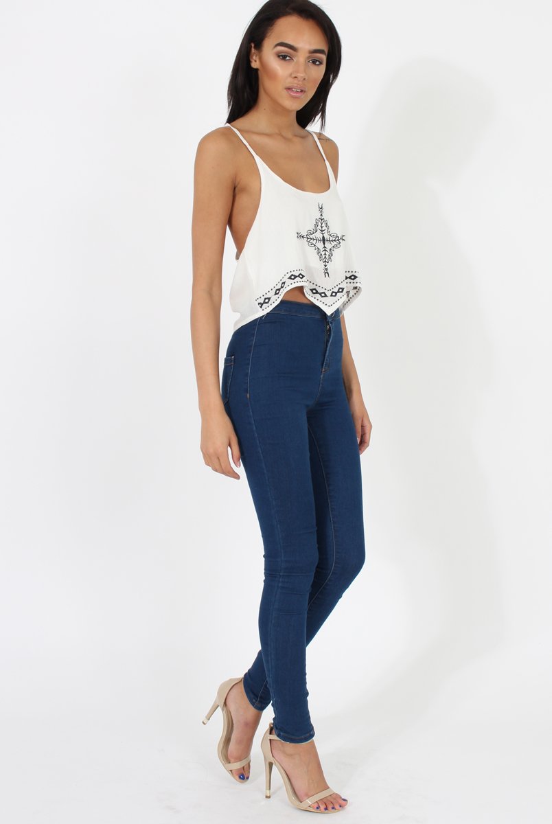 White Embroidered Crop Top - Wren-Crop Tops
