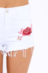 White Embroidered Demin Shorts - Leo-Shorts