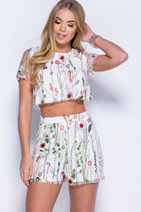 White Embroidered Floral Co-ord - Roxy-Co-ords