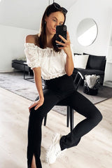 White Embroidered Flower Tie Front Crop Top - Garner-Crop Tops