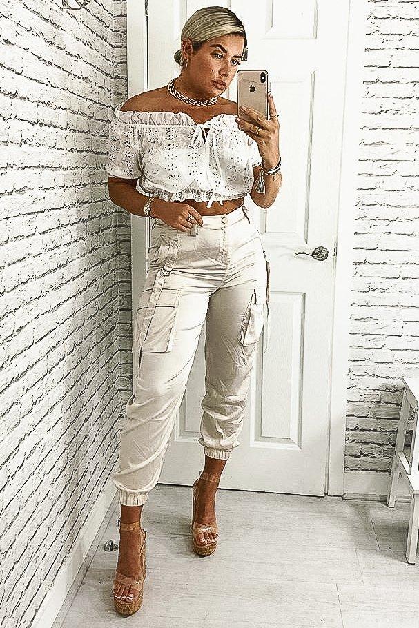 White Embroidered Flower Tie Front Crop Top - Garner-Crop Tops