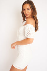 White Embroidered Milkmaid Lace Up Detail Dress - Yaribeth-Dresses