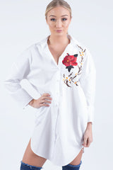 White Embroidered Oversized Shirt - Kate-Shirts