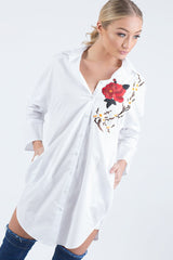 White Embroidered Oversized Shirt - Kate-Shirts