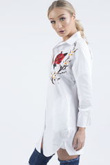 White Embroidered Oversized Shirt - Kate-Shirts