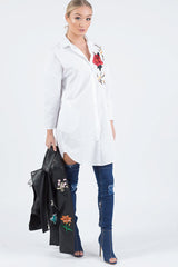White Embroidered Oversized Shirt - Kate-Shirts