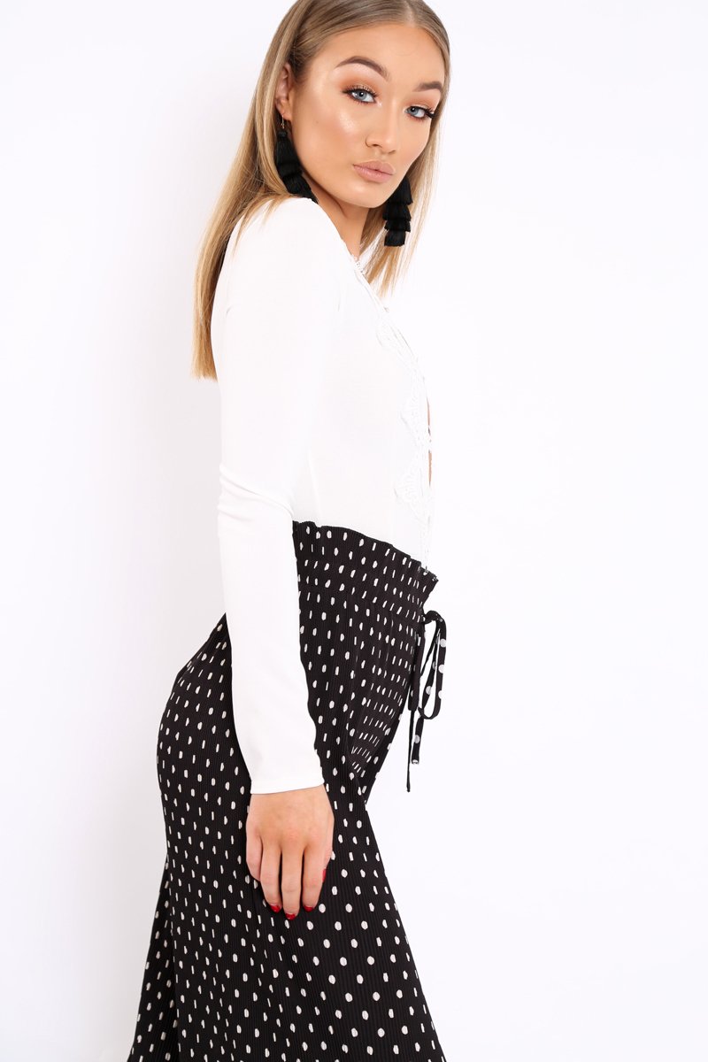 White Embroidered Print Bodysuit - Addilee-Bodysuits