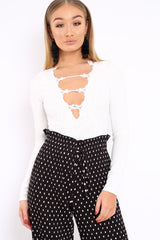 White Embroidered Print Bodysuit - Addilee-Bodysuits