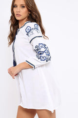 White Embroidered Shirt Dress - Nikki-Dresses