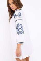 White Embroidered Shirt Dress - Nikki-Dresses