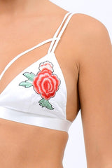 White Embroidered Strappy Harness Bralet - Cherri-Bralets