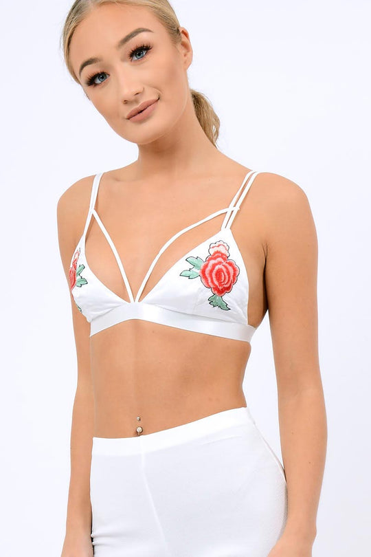 White Embroidered Strappy Harness Bralet - Cherri