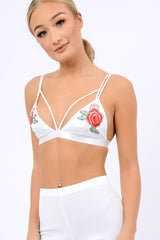 White Embroidered Strappy Harness Bralet - Cherri-Bralets