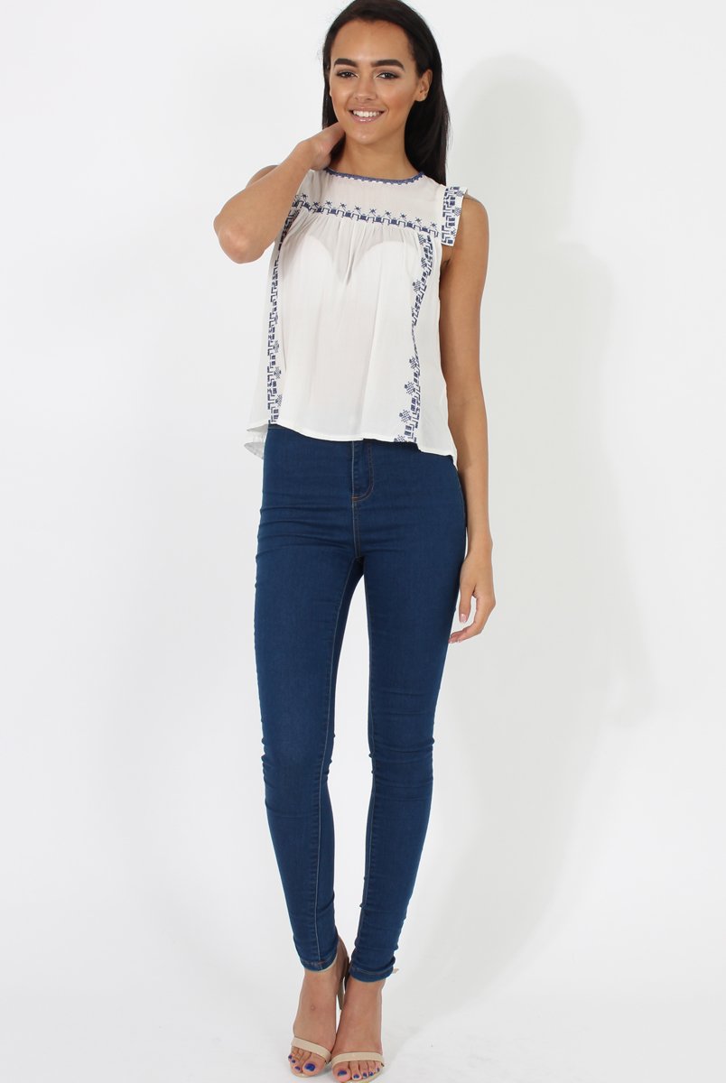 White Embroidered Swing Top - Lillian-Tops