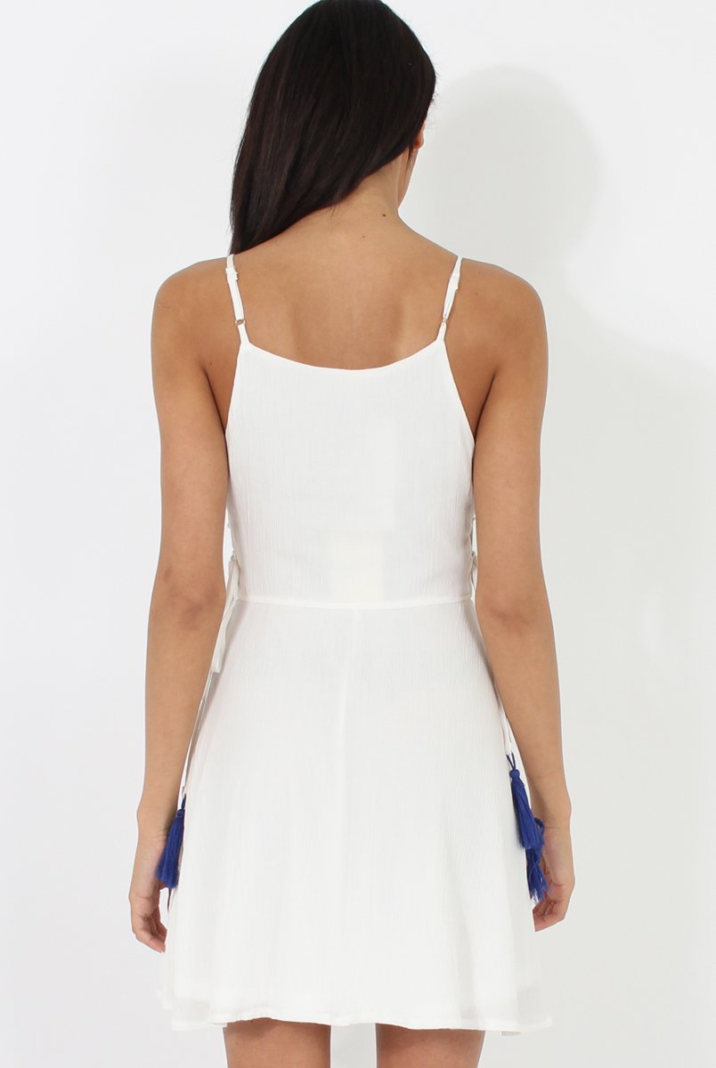 White Embroidered Tassel Dress - Anastasia-Dresses